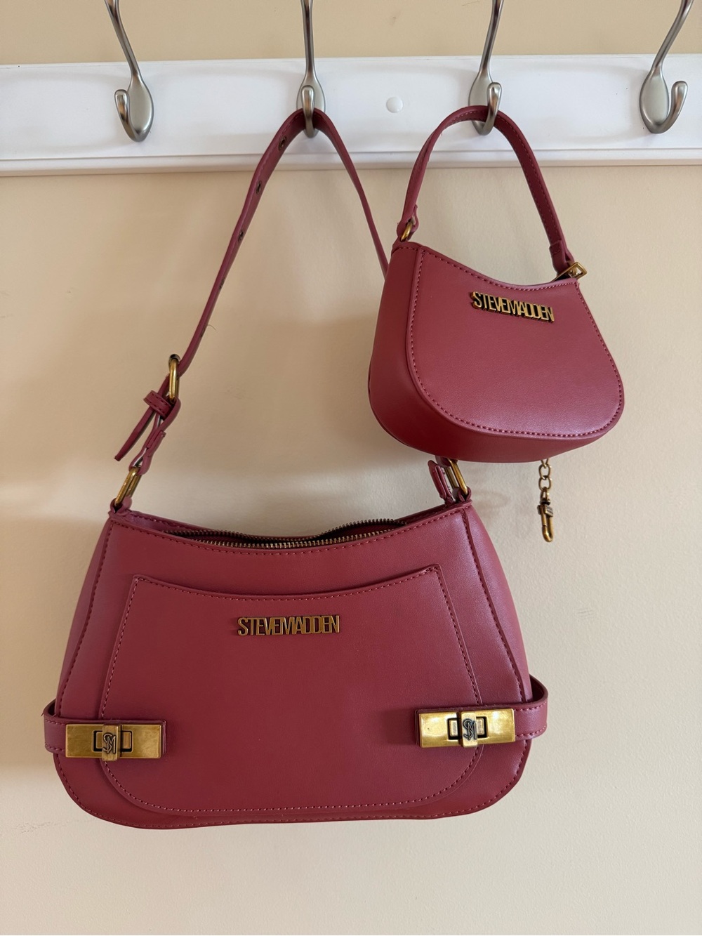 Steve Madden Rose Red Shoulder Bag with Mini Pouch